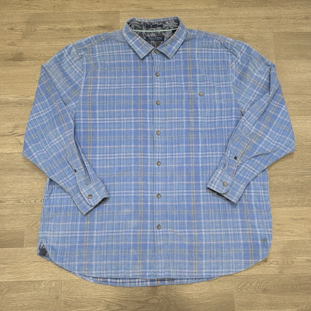 Tommy Bahama Corduroy Shirt Mens 3XL Blue Plaid Long Sleeve Cotton - Picture 2 of 10